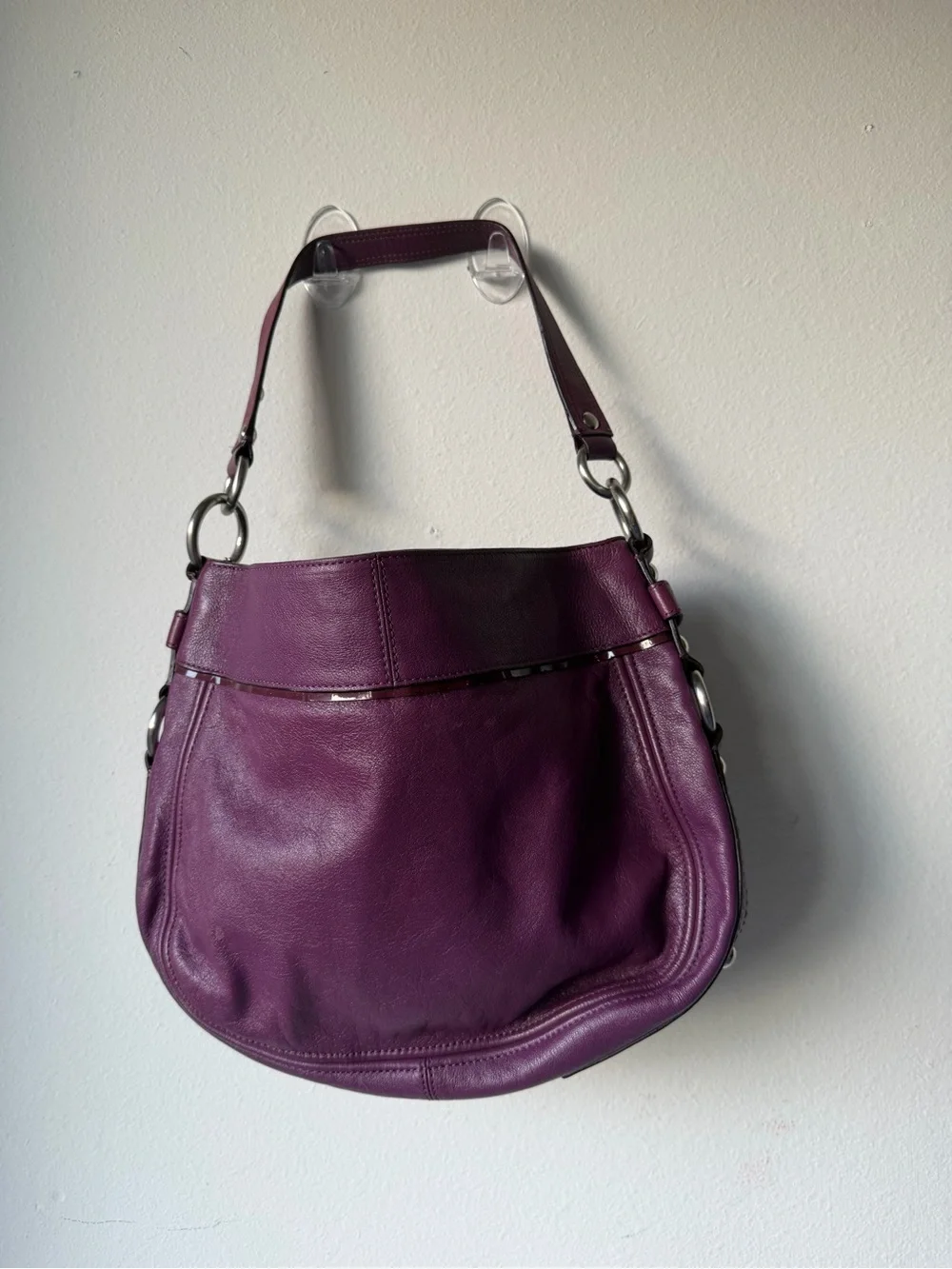 Coach Plum Leather Studded Shoulder Bag